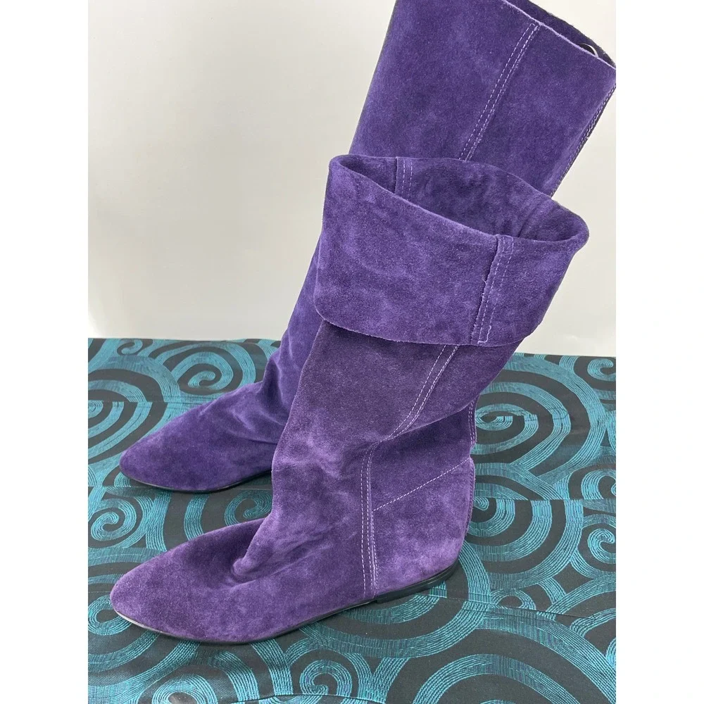 Vintage Palmetto's Purple Suede Knee High Slouch Boots Flat heel Italy Est 7.5-8
